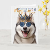 Malamute Dog King for a Day Funny Birthday Kaart (Gele Bloem)
