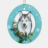 Malamute Evergreen Blue Snowflake Border Keramisch Ornament (Links)