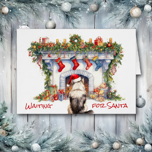 Malamute Hond Wacht op Kerstmis Open haard