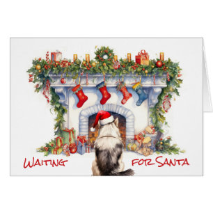 Malamute Hond Wacht op Kerstmis Open haard