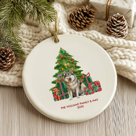 Malamute-hondenfamilie Kerstmis Keramisch Ornament