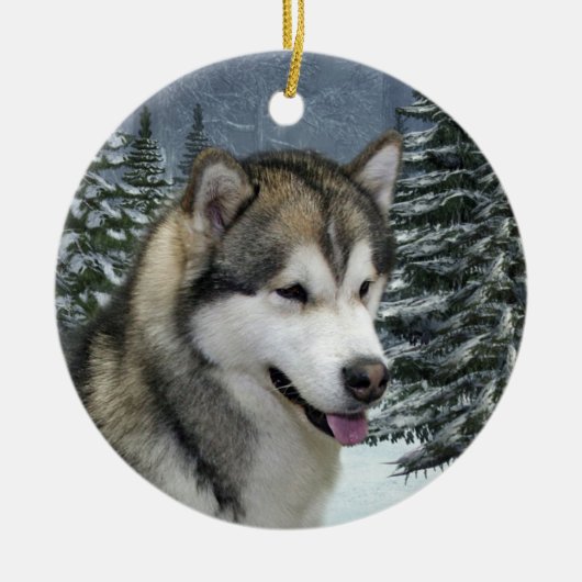 Malamute kerstversiering keramisch ornament (Voorkant)