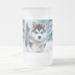 Malamute Pup in de Sneeuw Matglas Bierpul