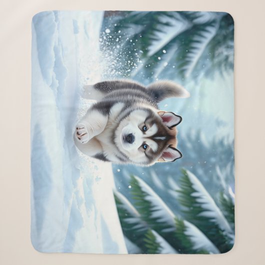 Malamute Pup in de Sneeuw Sherpa Deken (Voorkant)