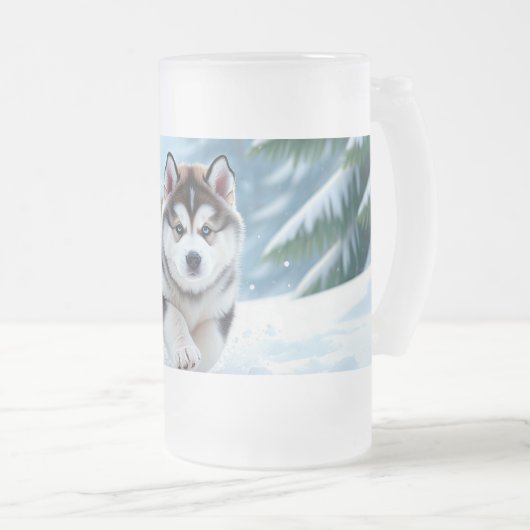 Malamute Pup in the Snow Matglas Bierpul (Voorkant rechts)