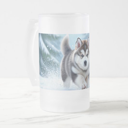 Malamute Pup in the Snow Matglas Bierpul (Voorkant links)