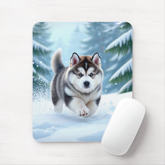 Malamute Pup in the Snow Muismat (Met muis)