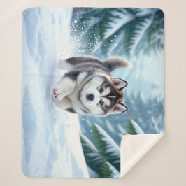 Malamute Pup in the Snow Sherpa Deken