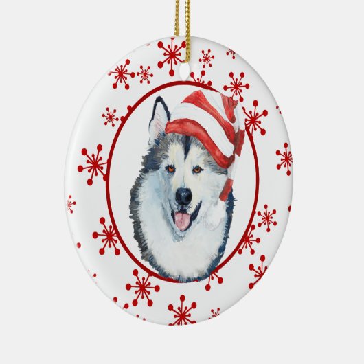 Malamute Santa Hat Snowflake Ceramic Ornament (Rechts)