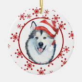 Malamute Santa Hat Snowflake Ceramic Ornament (Voorkant)