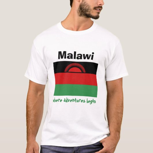 Malawi Flag + Map + Tekst T-Shirt (Voorkant)