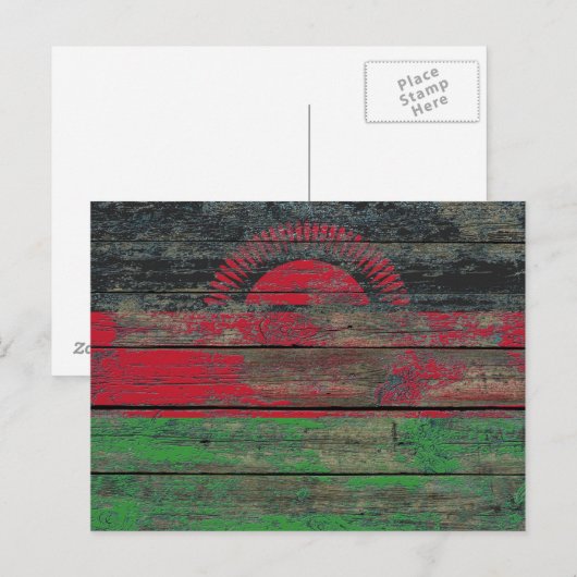 Malawi Flag op Rough Wood Boards Effect Briefkaart (Voorkant / Achterkant)