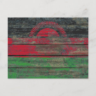Malawi Flag op Rough Wood Boards Effect Briefkaart