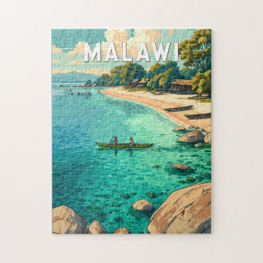 Malawi Illustratie Reis Kunst Vintage Legpuzzel (Verticaal)