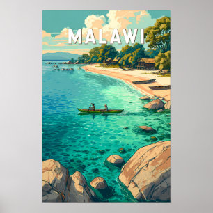 Malawi Illustratie Reis Kunst Vintage Poster