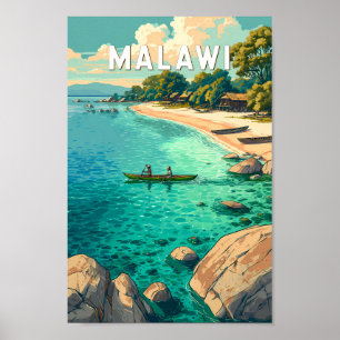 Malawi Illustratie Reis Kunst Vintage Poster