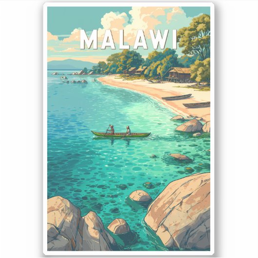 Malawi Illustratie Reis Kunst Vintage Sticker (Voorkant)