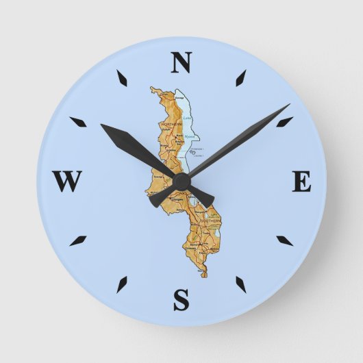 Malawi Map Clock Ronde Klok (Voorkant)
