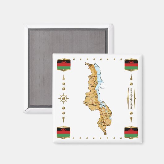 Malawi Map + Flags Magnet (Voorkant / Achterkant)