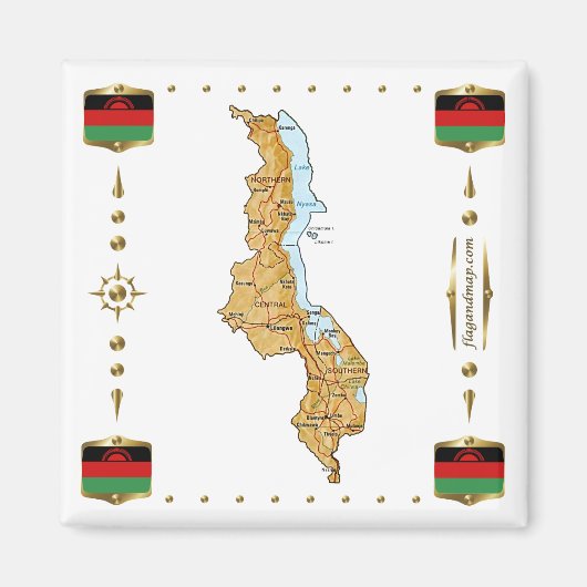 Malawi Map + Flags Magnet (Voorkant)