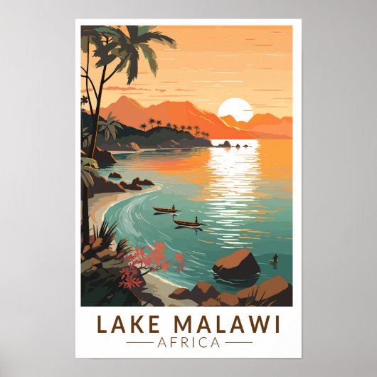 Malawi-meer Afrika Zonsondergang Reis Kunst Vintag Poster (Voorkant)