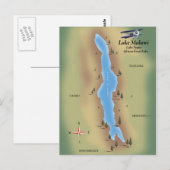 Malawi-meer, reisposter kaart afdruk (Voorkant / Achterkant)