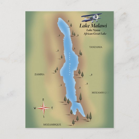 Malawi-meer, reisposter kaart afdruk (Voorkant)
