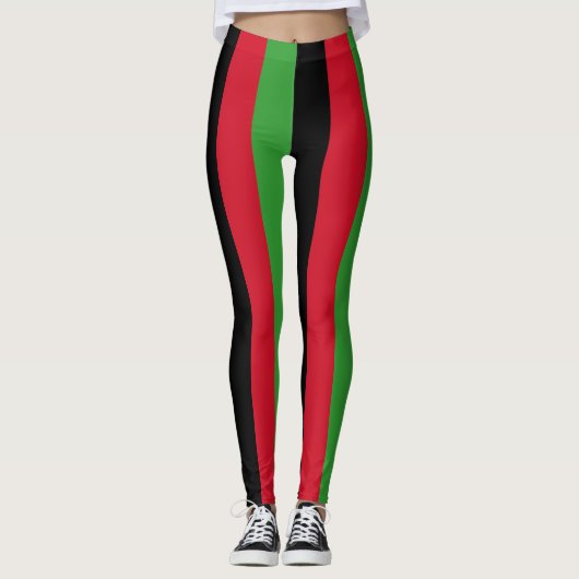Malawi National Flag Colors Vertical Striped Leggings (Voorkant)