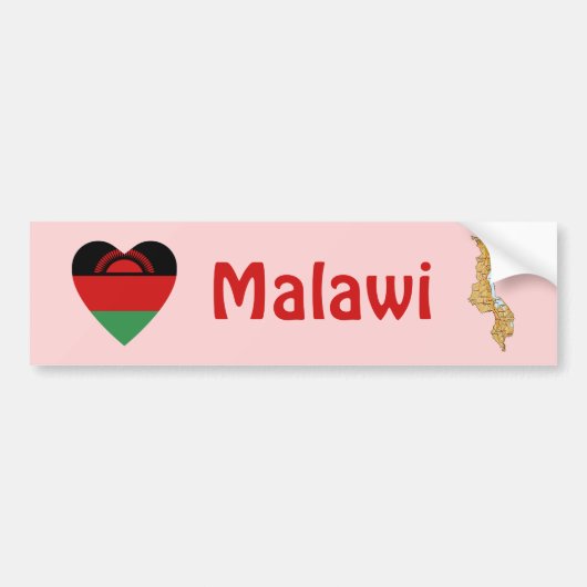 Malawi Vlag Hart + Landkaart Bumpersticker (Voorkant)