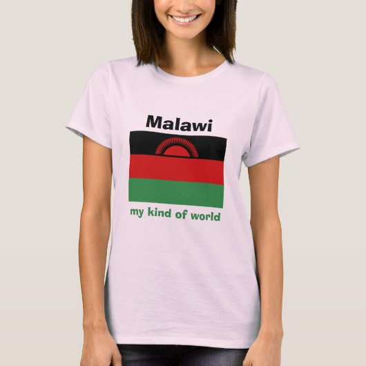 Malawi Vlag + Kaart + Tekst T-Shirt (Voorkant)