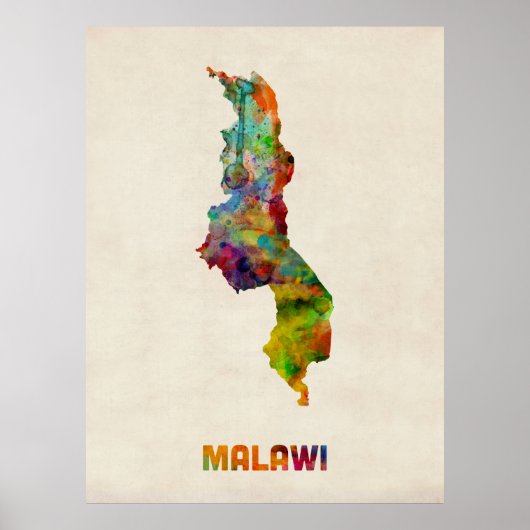 Malawi Waterverf Map Poster (Voorkant)