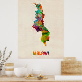 Malawi Waterverf Map Poster (Keuken)