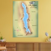 Malawimeer, reiskaart poster afdruk canvas afdruk (Insitu (Woonkamer))