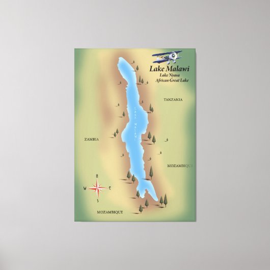Malawimeer, reiskaart poster afdruk canvas afdruk (Voorkant)