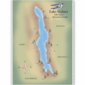 Malawimeer, reiskaart poster afdruk sticker (Voorkant)