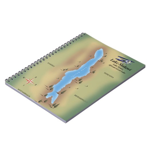 Malawimeer, reisposter kaart afdruk notitieboek (Linkerzijde)