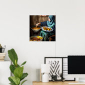 Malay Woman Making Curry Puffs - Canvas Art Print (Thuiskantoor)