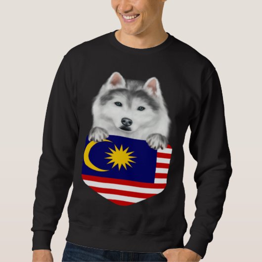 Malaysia Flag Siberian Husky Dog In Pocket Trui (Voorkant)