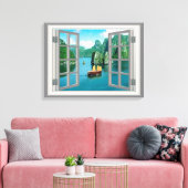 Malaysia Sailboat Ocean Mountains Faux Window Canvas Afdruk (Insitu (Woonkamer))