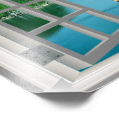 Malaysia Sailboat Ocean Mountains Faux Window Foto Afdruk (Hoek)