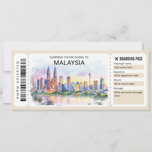Malaysia Trip Boarding Pass Ticket Kaart (Voorkant)