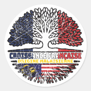 Malaysian French France Tree Roots Flag Ronde Sticker