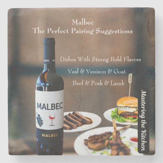 Malbec Wijncombinatie Gids/De Keuken Meester Stenen Onderzetter (Voorkant)