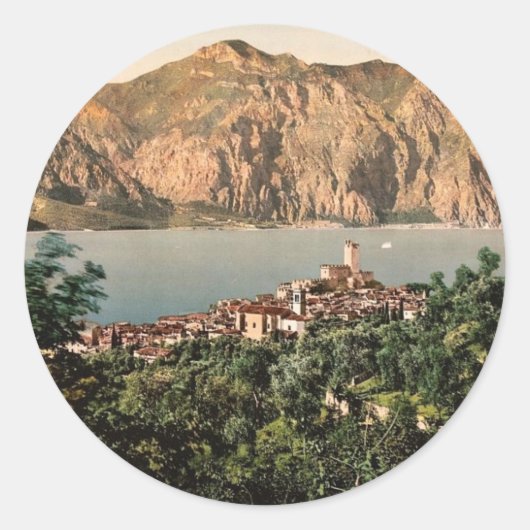 Malcesine, Garda, Meer van Italië,  Photochro Ronde Sticker (Voorkant)