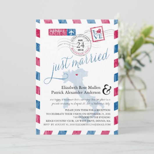 Malcesine Italië Luchtpost Post Bruiloftsreceptie Kaart (Staand voorkant)