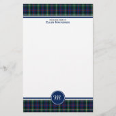 Malcolm Clan Tartan Donkerblauw Plaid Monogram Briefpapier (Voorkant)