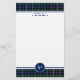 Malcolm Clan Tartan Donkerblauw Plaid Monogram Briefpapier