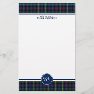 Malcolm Clan Tartan Donkerblauw Plaid Monogram Briefpapier