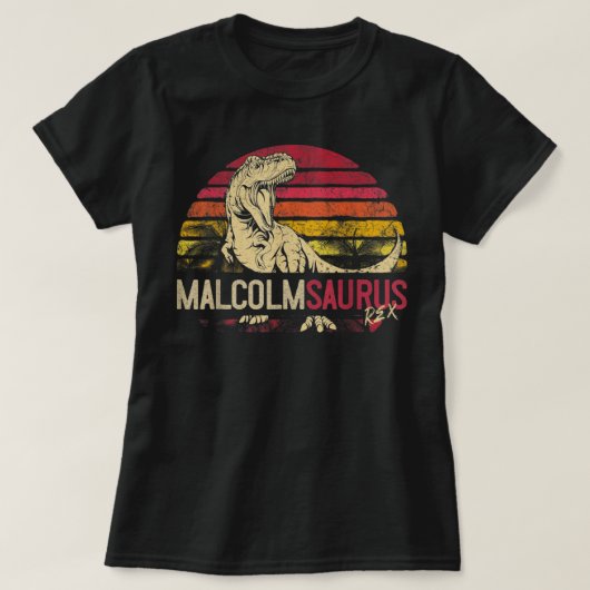 Malcolm Saurus Funny Personalized Dinosaur T Rex N T-shirt (Design voorkant)