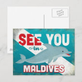 Maldiven Dolphin - Retro Vintage Travel Briefkaart (Voorkant / Achterkant)